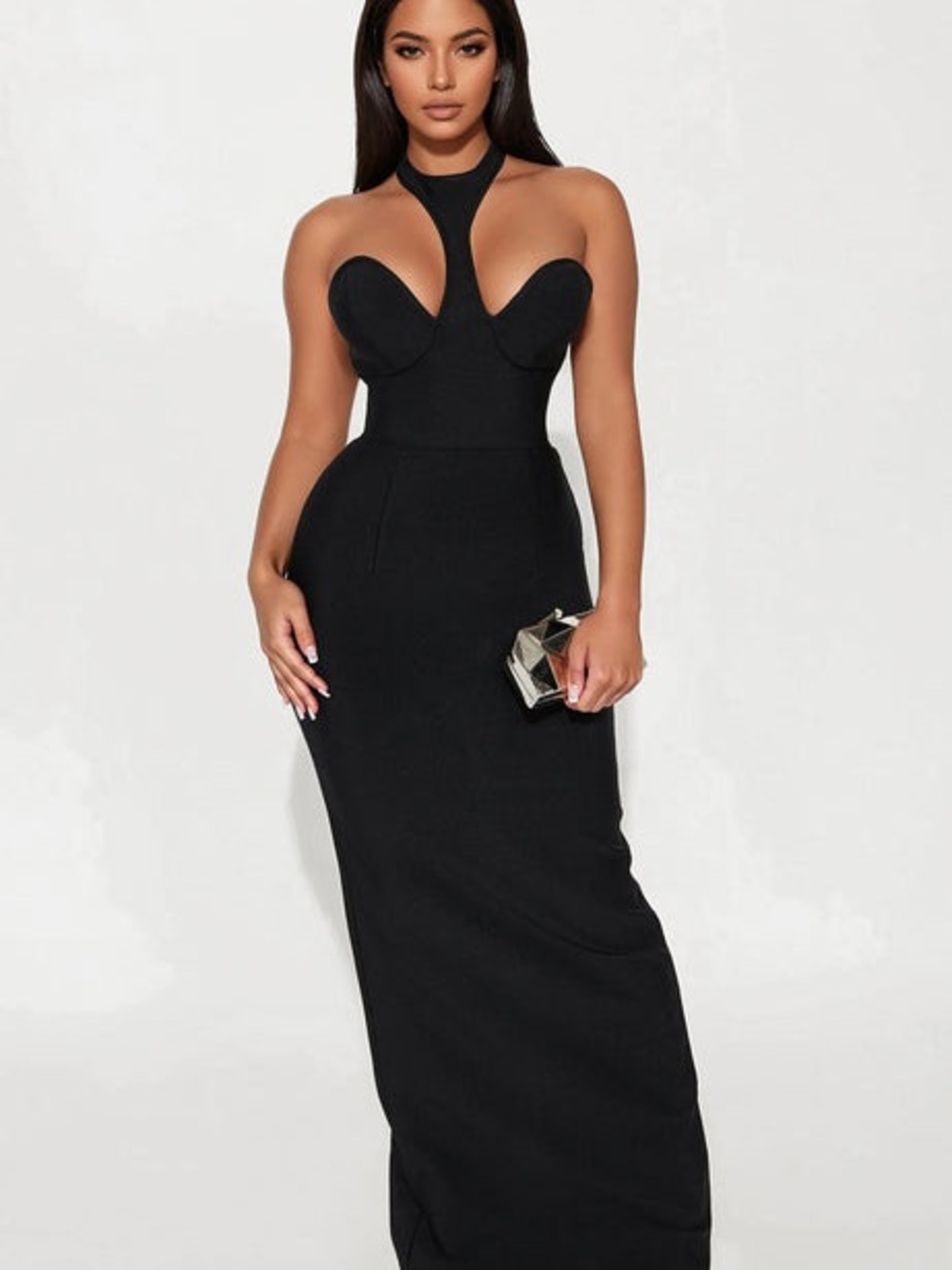 Fashion Nova Black Strapless Keyhole Bodycon Gown